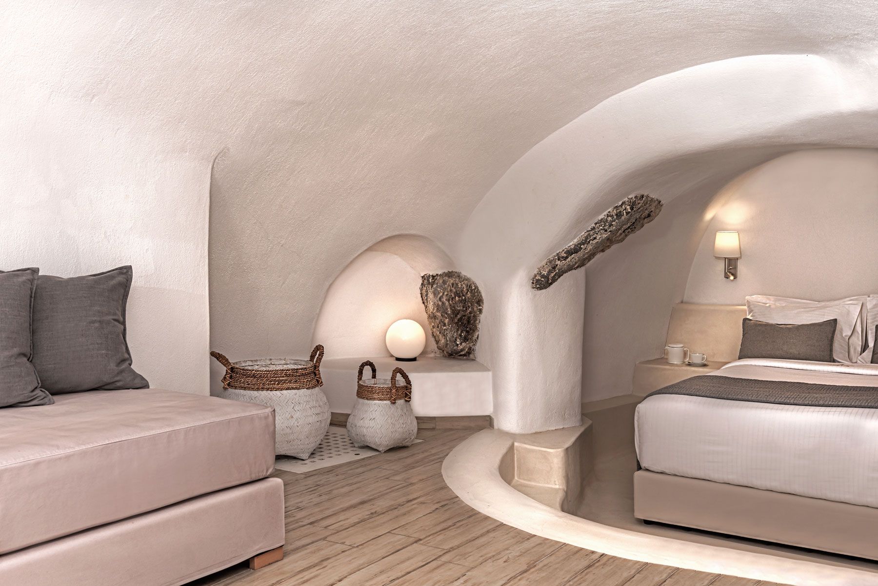 Aqua luxury suites in Santorini imerovigli, Interior design of luxury suites with private pool