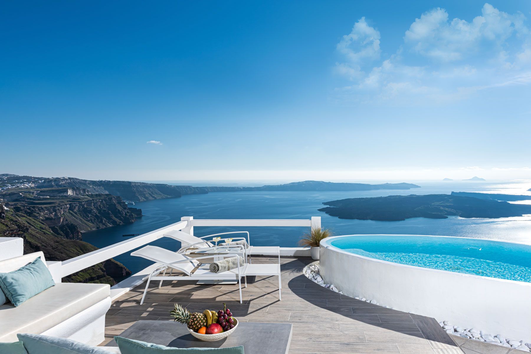 Aqua luxury suites in Santorini imerovigli, Interior design of luxury suites with private pool