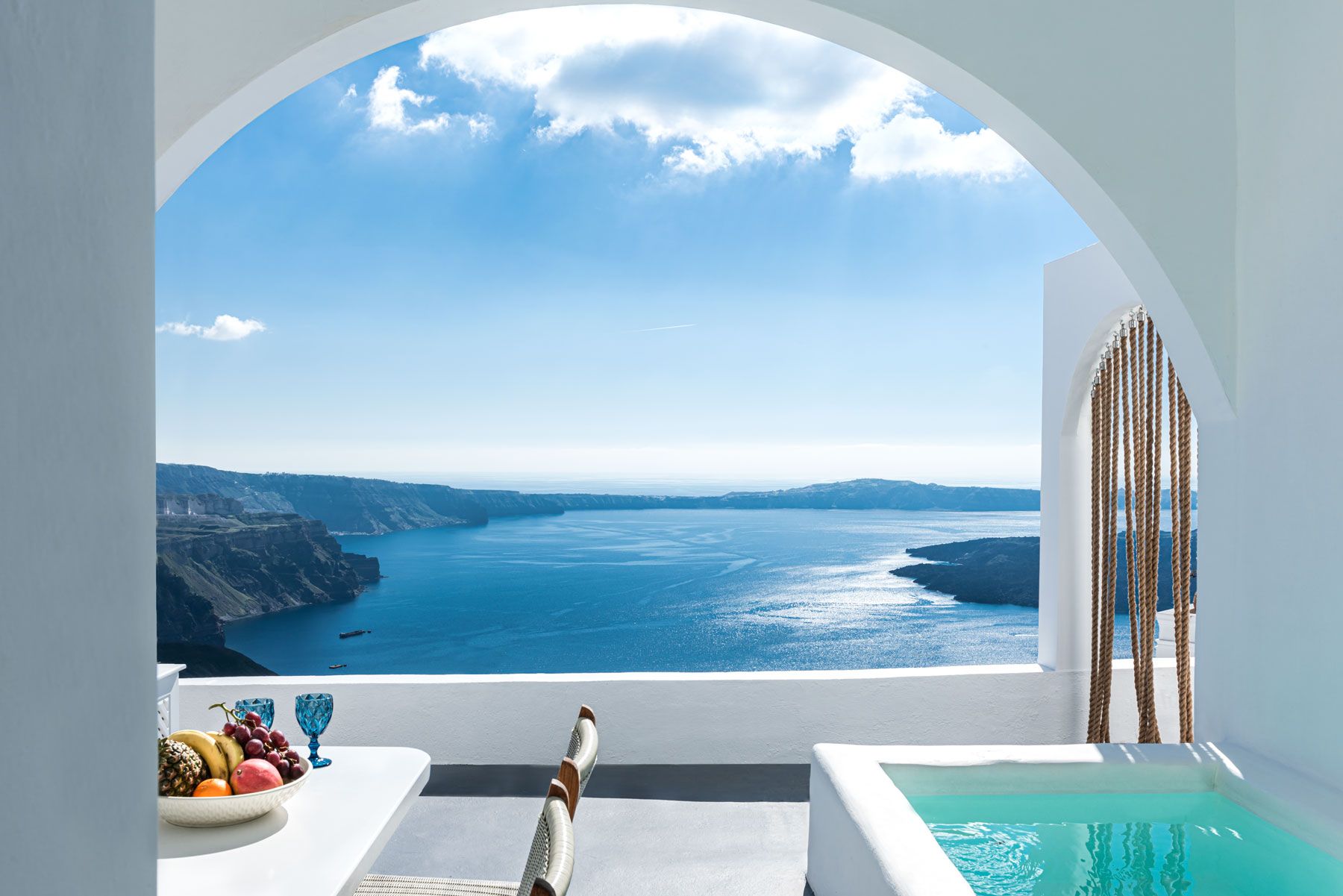 Aqua luxury suites in Santorini imerovigli, Interior design of luxury suites with private pool