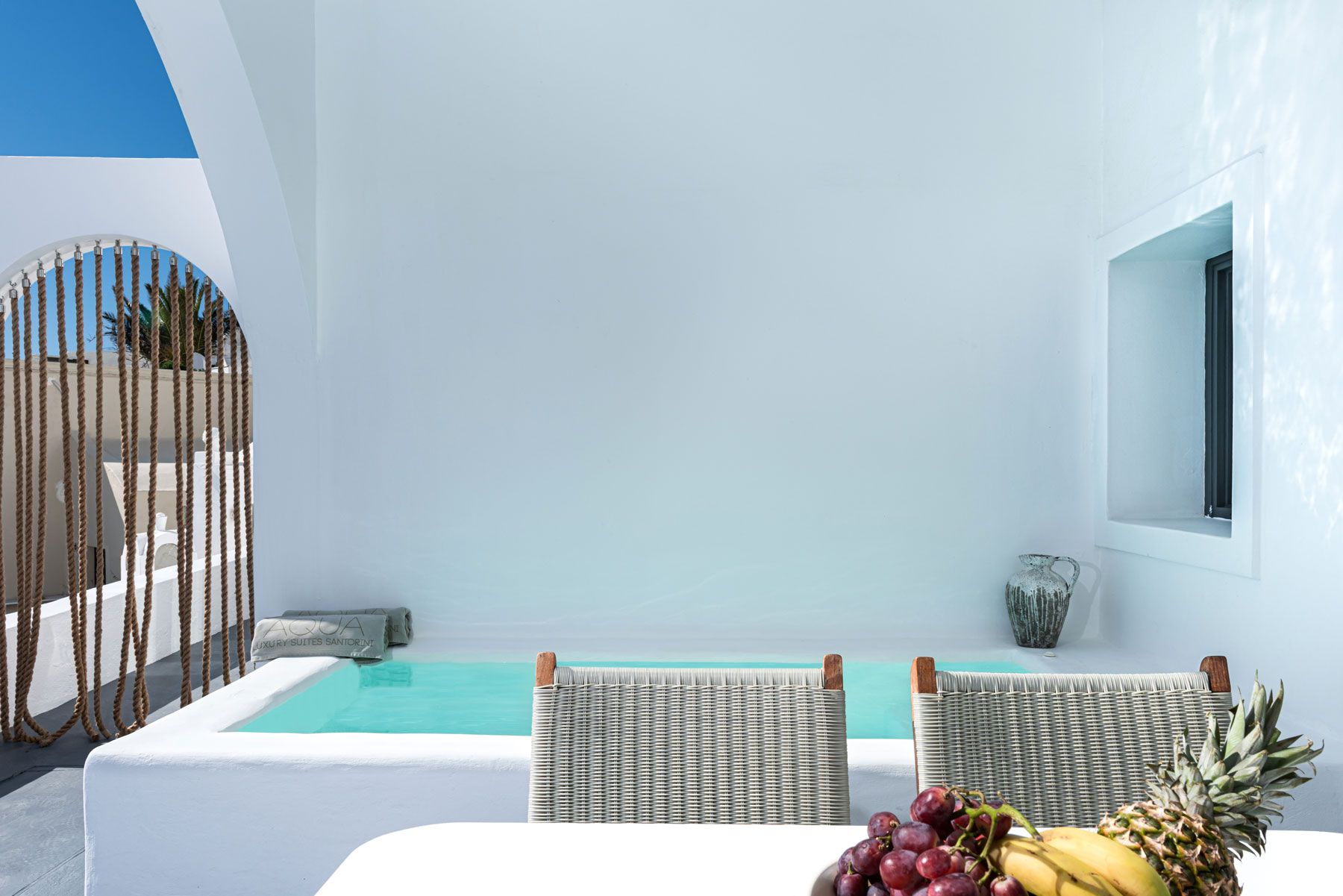 Aqua luxury suites in Santorini imerovigli, Interior design of luxury suites with private pool